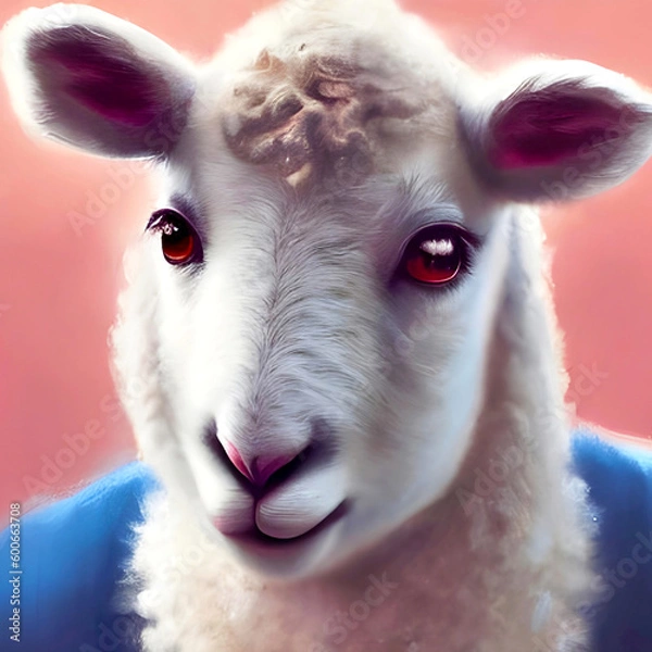 Obraz Lamb in blue clothes portrait illustration closeup