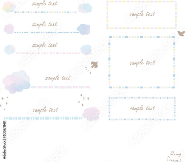 Obraz 水彩の雲とラインのフレームセット