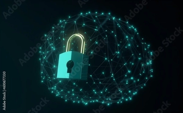 Fototapeta system cyber network protection cyberspace lock information security digital technology. Generative AI.