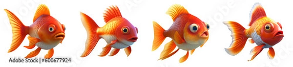 Fototapeta Goldfish, cartoon style, isolated background. Generative AI