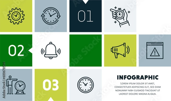 Fototapeta Time limit and deadline infographic design with icons, made by thin line style with editable strokes.