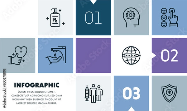 Fototapeta Medical management systems infographic design with icons, made by thin line style with editable strokes.