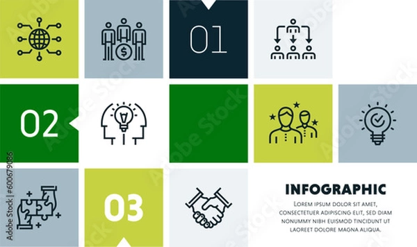 Fototapeta Human resource management infographic design with icons, made by thin line style with editable strokes.