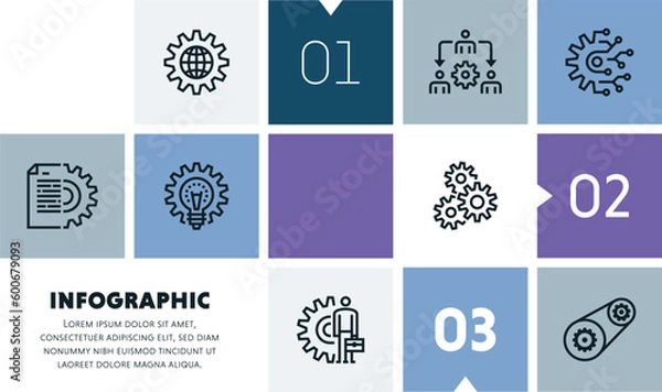 Fototapeta Robotic process automation infographic design with icons, made by thin line style with editable strokes.