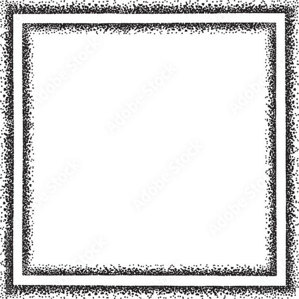 Fototapeta Square frame with two lines with small dots, black. A square border to use as a frame for your designs, made with messy, irregular black dots.