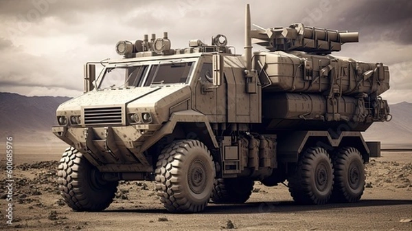 Fototapeta Imposing Military Vehicle: Showcase of Advanced Defense, Tactical Mobility, Armor Strength, and Strategic Warfare
