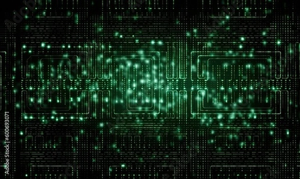 Fototapeta Binary matrix 1 0 bits green abstract background, generative AI