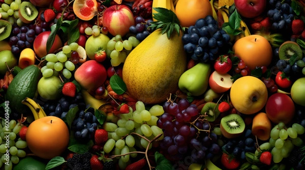 Fototapeta 美しく美味しそうな沢山のフルーツの背景　