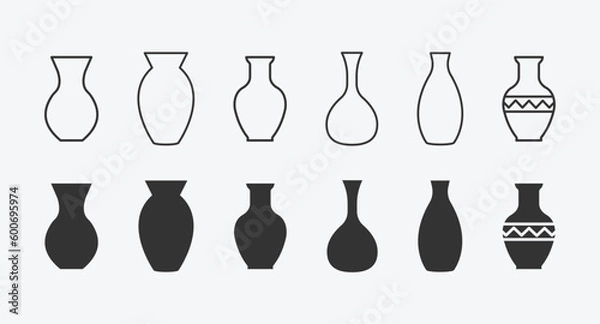 Fototapeta vector illustration of vase isolated icon set. linear and filled style flat decoration sign for mobile concept and web design
