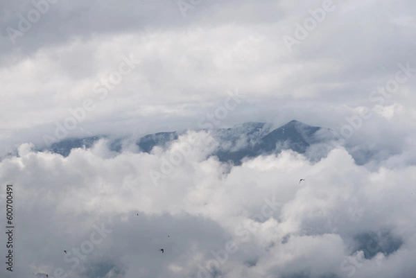 Obraz le splendide montagne delle dolomiti immerse in un manto di nuvole, la bellezza delle dolomiti in primavera
