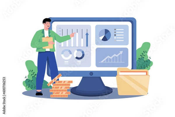 Fototapeta A business analyst prepares a report on industry trends.