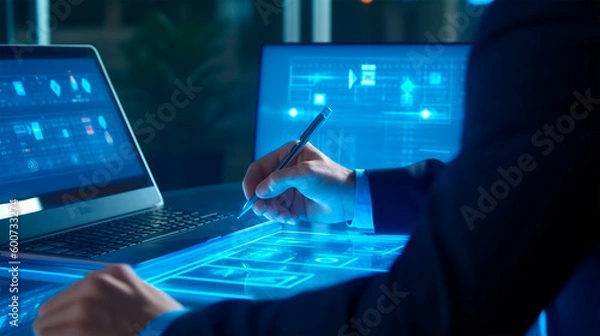 Fototapeta person typing on a digital tablet