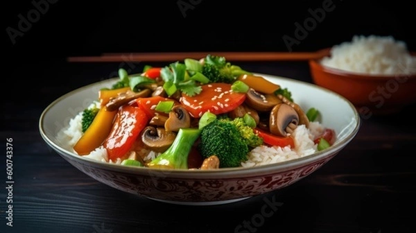 Fototapeta rice with vegetables. Generative AI