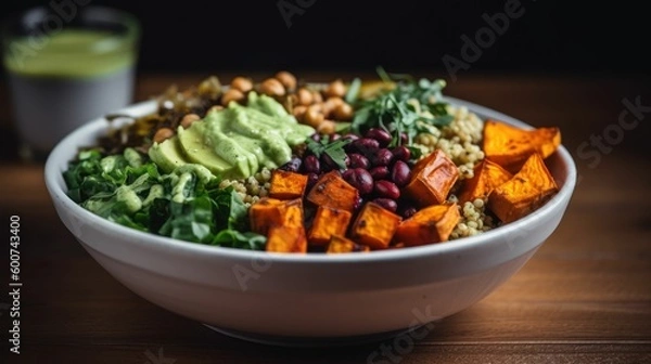 Fototapeta chicken and vegetable bowl. Generative AI