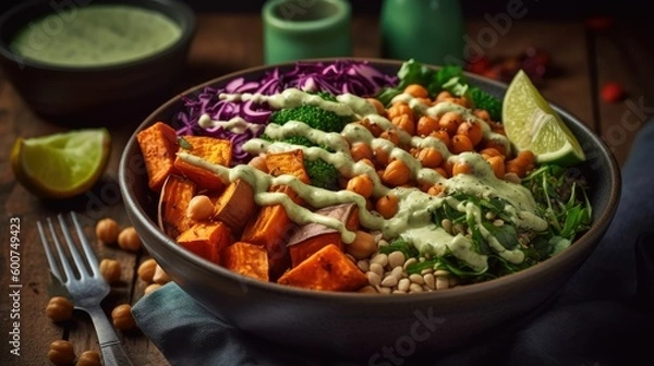 Fototapeta stir-fried vegetables with lemons. Generative AI