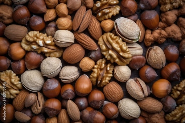 Fototapeta Background from natural different nuts. Generative AI