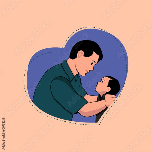 Obraz Dad talking with his son about future ambition vector illustration, Father's Day love shape concept