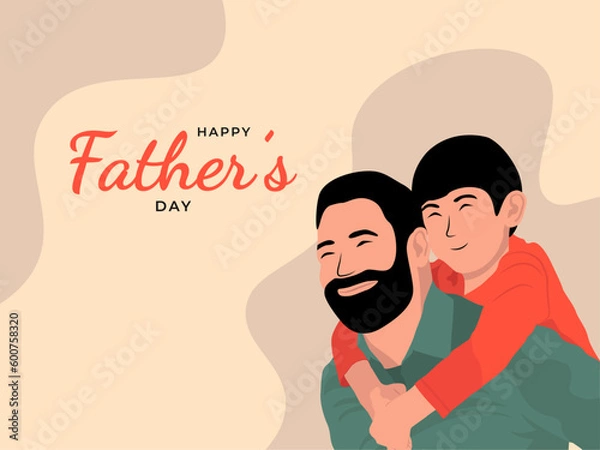Obraz Happy Father's Day greeting card background template, dad carrying his cheerful son on his shoulders