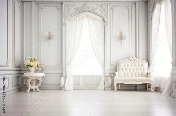 Fototapeta no color white interior room backdrop, generative ai