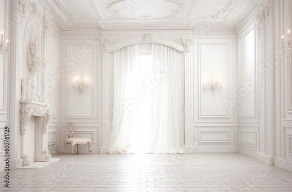 Fototapeta no color white interior room backdrop, generative ai