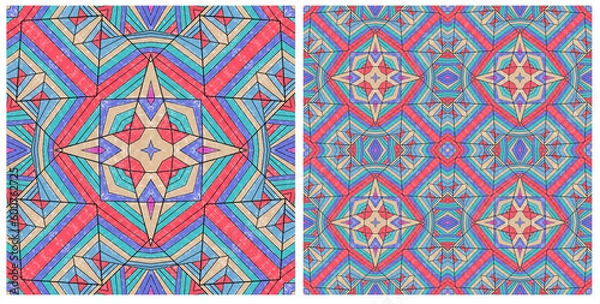 Fototapeta set of black & white and colorful crayons painting square and strip doodle art background