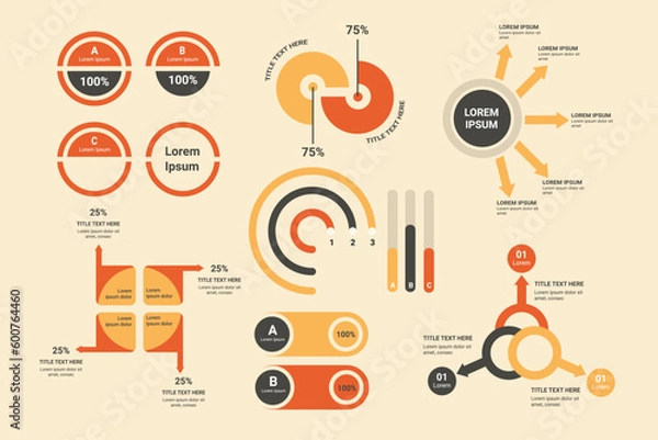 Fototapeta Screen with HUD interface elements set in control infographic digital illustration