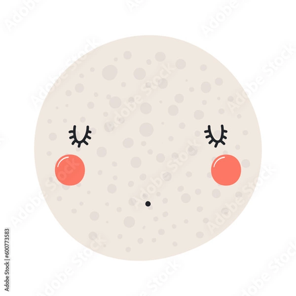 Obraz Planet Mercury z kawaii twarz zabawna urocza ilustracja postaci z kreskówek. Ręcznie narysowany płaski konstrukcja w stylu skandynawskim, izolowany wektor. Element drukowania dla dzieci, astronomia, astrologia, ciało niebiańskie, przestrzeń
