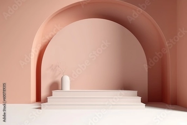 Obraz Podium with wall arch background for product presentation mock up for exhibitions, minimal concept. Generative AI