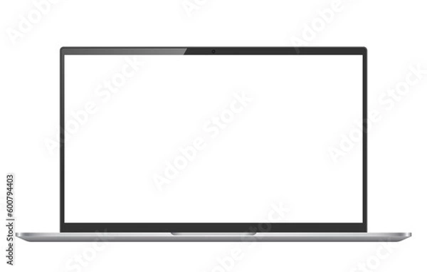 Fototapeta Monitor laptopa. Szablon komputera PC z pustym ekranem. Srebrny pulpit na białym lub przezroczystym tle.