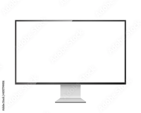 Fototapeta Computer monitor mockup. Pc template with blank screen. Silver desktop isolated on white or transparent background.