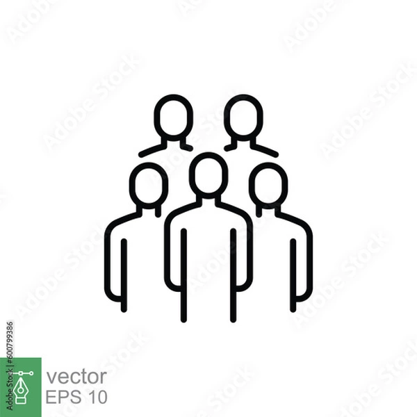 Fototapeta Crowd icon. Simple outline style. Organisation, group, management, people, team, staff, business concept. Thin line symbol. Vector symbol illustration isolated on white background. EPS 10.