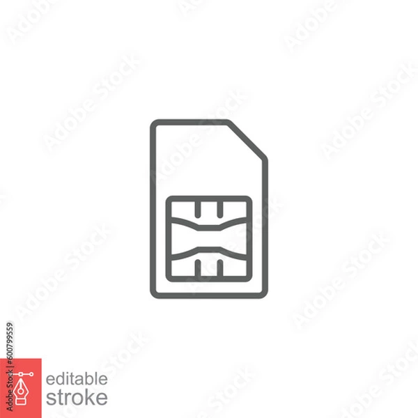 Fototapeta Sim card icon. Simple outline style. Card, mobile, cellphone, chip, cellular, technology concept. Thin line symbol. Vector symbol illustration isolated on white background. Editable stroke EPS 10.