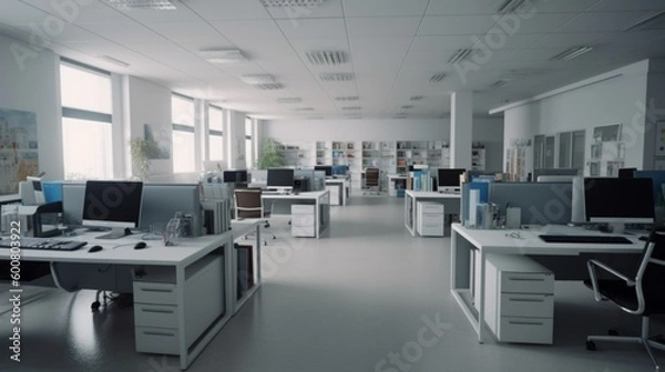Fototapeta Open Clean Office Space With Desks And Computers