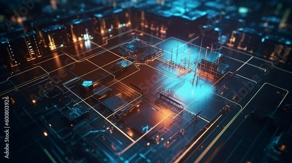 Fototapeta Cyber Technology With Glowing Circuits