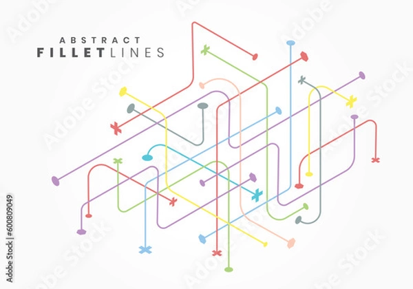 Fototapeta Isometric geometric tech vector pattern with colorful lines and nodes. Abstract minimalist technology illustration.