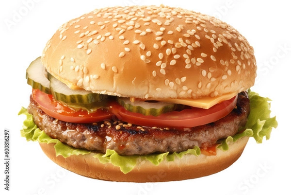 Fototapeta Close up pork burger on transparent background.Ai generated	