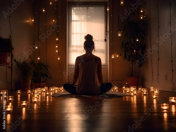 Fototapeta person meditating in a peaceful indoor space