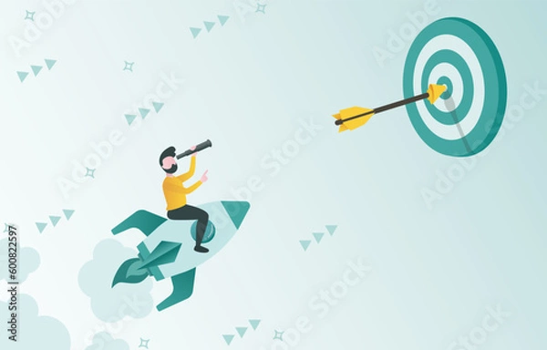 Fototapeta Business ideas concept. Go to success, going to the target. Businessman pointing finger at the target. Vector illustration with copy space.