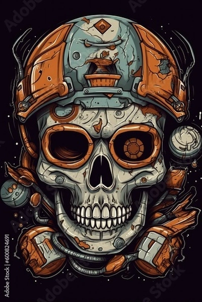 Obraz Cartoon Football helmet skull Tshirt design. Generative AI
