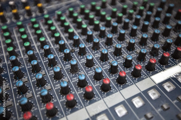 Fototapeta Close-up of sound recording equipment in studio