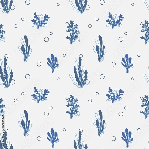 Fototapeta Trendy of seamless pattern with abstract organic cut out algae, seaweed in neutral colors.