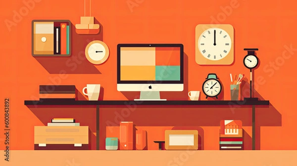 Fototapeta A home office with various devices