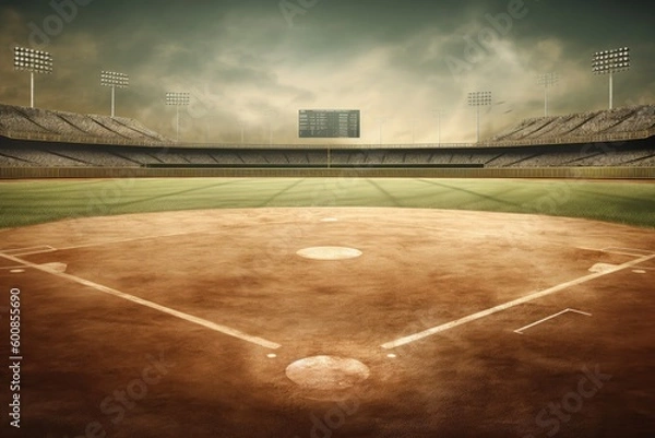 Obraz Baseball field, stadium, sport concept, digital illustration. Generative AI