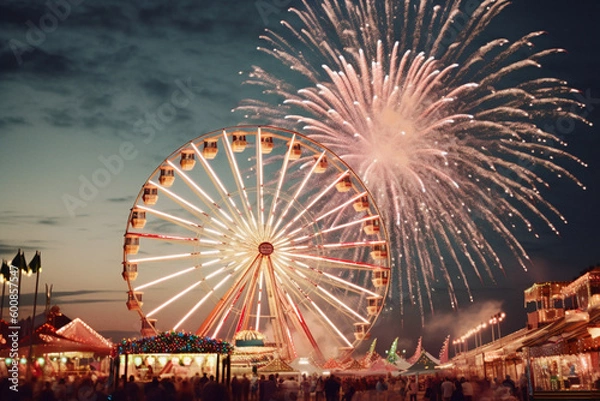 Fototapeta ferris wheel and fireworks made with generative ai