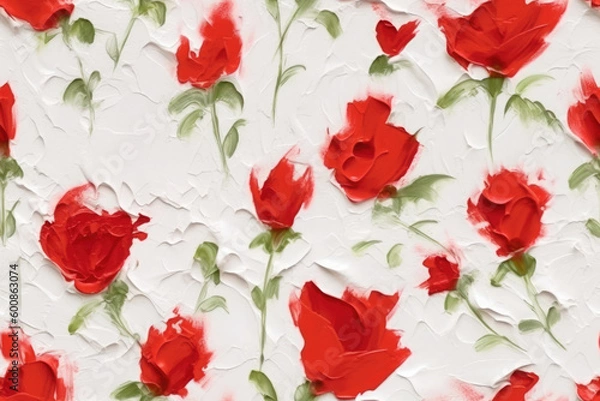 Fototapeta Nahtlos wiederholendes Muster - Rosen Blumen Paste, Ölfarbe, Gips auf Wand mit Struktur