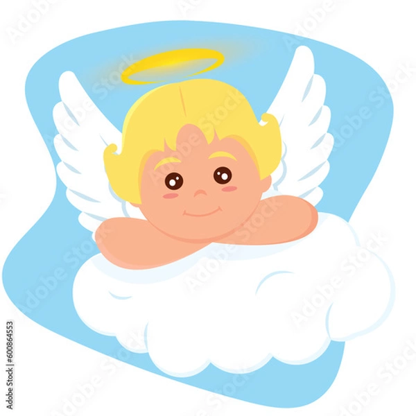 Fototapeta Isolated cute angel cartoon character on clouds Vector