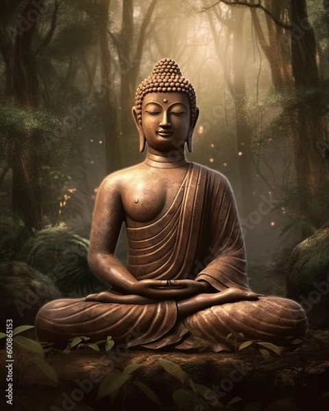 Obraz Buddha statue in the woods created with Generative AI technology.