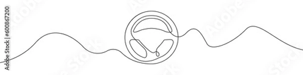Fototapeta Steering wheel sign line continuous drawing vector. One line Steering wheel vector background. Steering wheel icon. Continuous outline of Steering wheel. Linear Steering wheels designs.