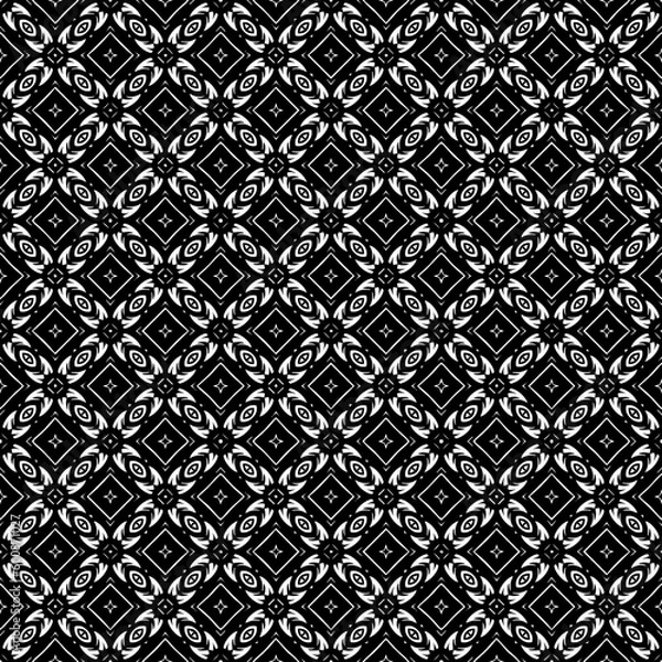 Fototapeta Black and white seamless pattern texture. Greyscale ornamental graphic design. Mosaic ornaments. Pattern template. Vector illustration. EPS10.