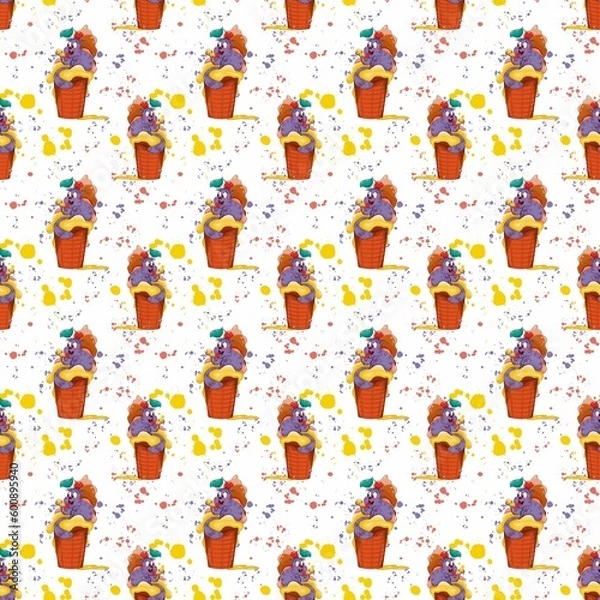 Fototapeta Seamless pattern. Cheerful cat in ice cream